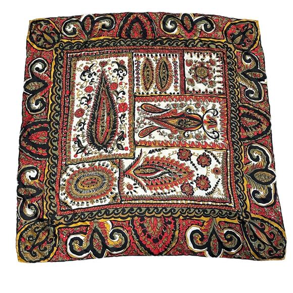 Vintage Paisley Print Rolled Hem Square Silk Scarf, 30x30 - Picture 1 of 4